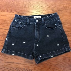 black denim mom shorts